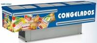Expositor Ilha TOP Dupla Ação - Congelados ou Resfriados Vidro Curvo Deslizante - Colarinho em ABS